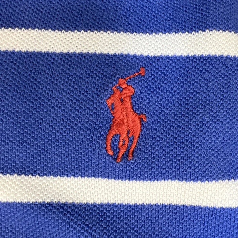 Polo Ralph Lauren Blue White Stripe Polo Shirt Red Pony Men's Large 100% Cotton